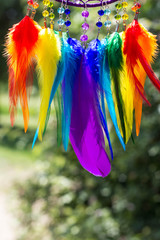 Handmade dream catcher with feathers threads and beads rope hanging