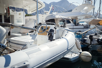 Picture of white rubber boat in harbor