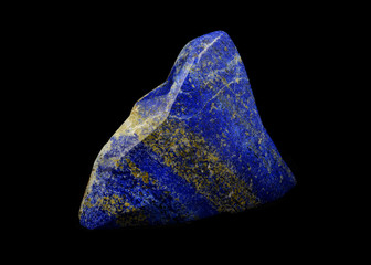 Lapis lazuli mineral lucky stone Triangle shape from Afghanistan with black isolated background