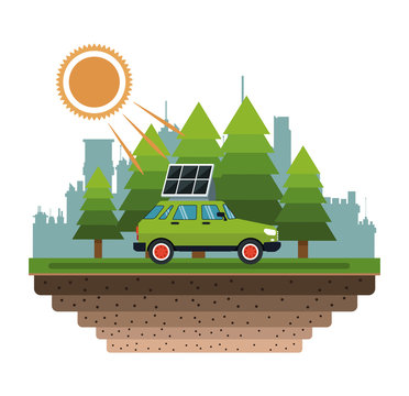 Electric car with solar panel on top vector illustration graphic design