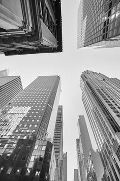 Fototapeta Black and white picture of Manhattan skyscrapers, New York City, USA.