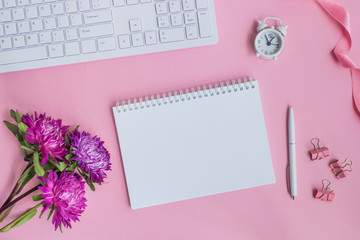 Mockup notebook with pink flowers