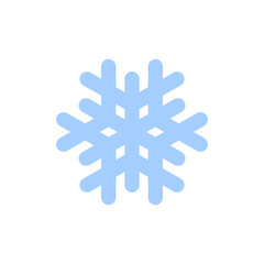 Snowflake icon. Blue silhouette snow flake sign, isolated on white background. Flat design. Symbol of winter, frozen, Christmas, New Year holiday. Graphic element decoration. Vector illustration