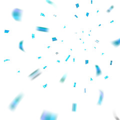 Blue confetti explosion celebration isolated on white background. Falling confetti. Abstract decoration party, birthday celebrate or Christmas, New Year confetti decor. Vector illustration