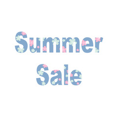 cute summer sale banner with blue letters with hibiscus flowers