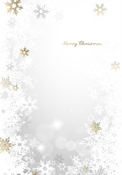 Christmas light background with golden and white snowflakes and Merry Christmas text - light version