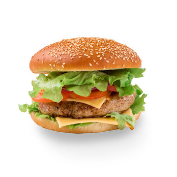 Tasty hamburger on white background
