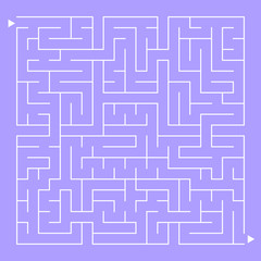 Abstract complex square isolated labyrinth. White on a purple background. An interesting game for children and adults. Simple flat vector illustration.