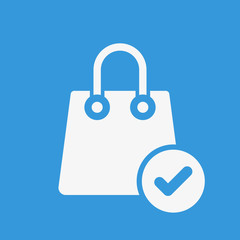 Shopping bag icon, business icon with check sign. Shopping bag icon and approved, confirm, done, tick, completed symbol