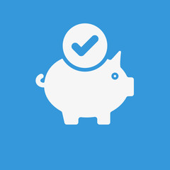 Piggy bank icon, business icon with check sign. Piggy bank icon and approved, confirm, done, tick, completed symbol