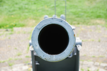view of the barrel of a historic warfare from the time of the Second World War