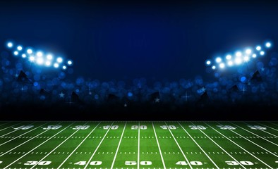 American football arena field with bright stadium lights design. Vector illumination © photoraidz