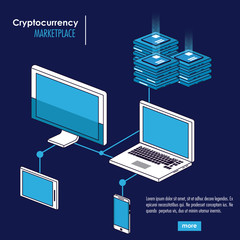 Cryptocurrency system and market place banner information vector illustration graphic design