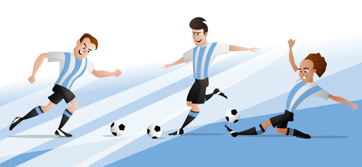 Fototapeta na wymiar Team Argentina football soccer players set kicking the ball