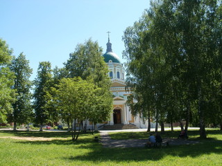 Naklejka premium Architecture, belief, building, building exterior, built structure, Clear sky, day, Grass, Green color, Growth, Nature, no people, outdoors, Place of worship, Plant, religion, sky, Spirituality, Sunli