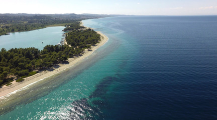 Aerial view of coastline of Kassandra peninsula, Greece