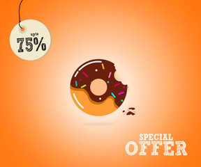 summer sale banner design with Donuts with a mouth bite on illustration