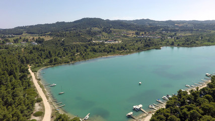 Aerial view of coastline of Kassandra peninsula, Greece