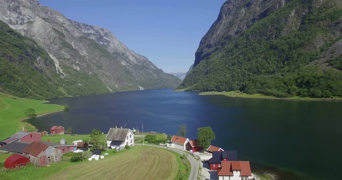 Traditional farm hamlet along N_r&Agrave;yfjord, Gudvangen, Unesco World Heritage Site, Aurland, Norway 