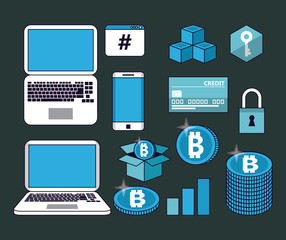 Set og cryptocurrency icons collection vector illustration graphic design