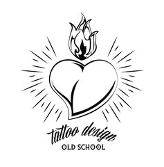 Old school heart with flamme tattoo drawing design vector illustration graphic