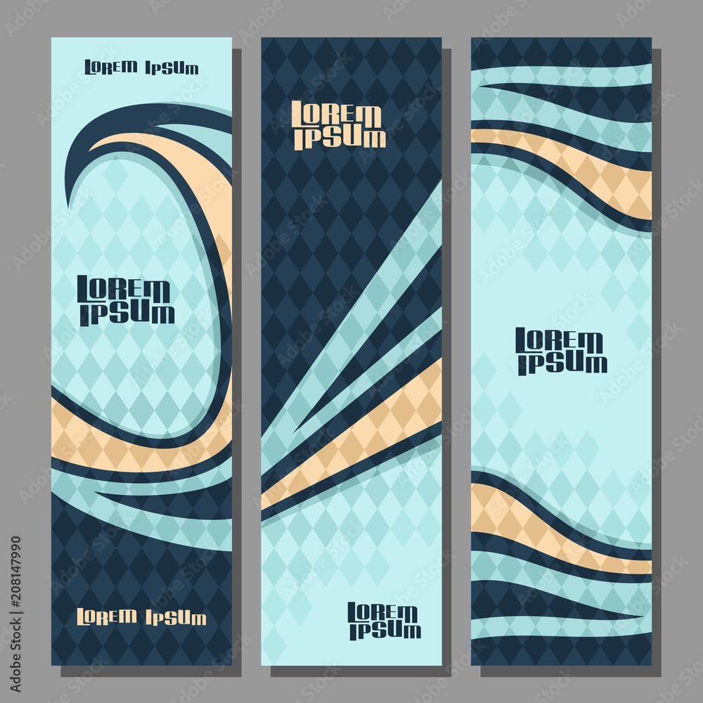 Wall mural vector vertical futuristic banners, 3 layouts for design templates with rhombus abstract pattern and