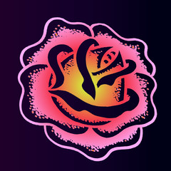 Detailed sketch of a tattoo - a neon rose gradient, an old school style