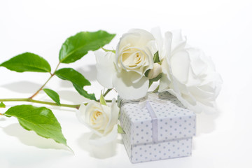 White roses and gifts