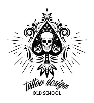 Old school tattoo skull drawing design vector illustration graphic