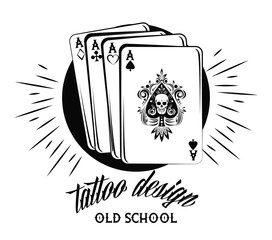 Old school tattoo with poker cards drawing design vector illustration graphic