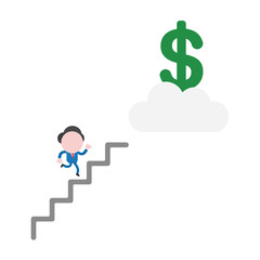 Vector illustration businessman character running on stairs to reach dollar money on cloud