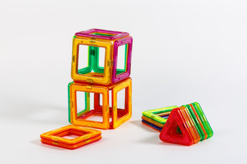 multi-colored children's plastic magnetic designer on isolated white background