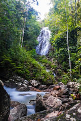 Huge waterfall in a tropical jungle forest, Phaeng Waterfall, Koh Phangan, Thailand