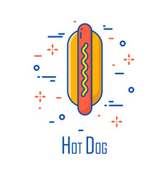 Vector color icon with hot dog on white background. Thin line flat design. Banner for fast food.