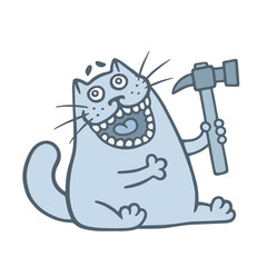 Cute cat sells a hammer. Vector illustration.