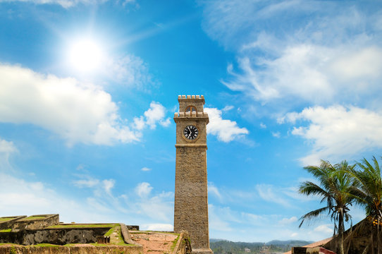 Clock on the tower. Asian fort Halle. Sri Lanka