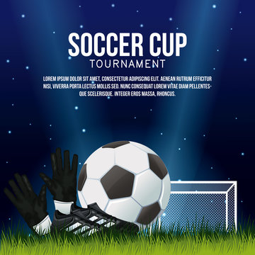 Soccer cup banner with information vector illustration graphic design