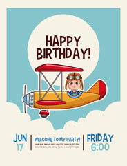 Happy birthday cute kids cartoons card vector illustration graphic design