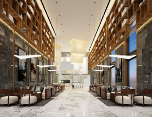 3d render luxury hotel lobby