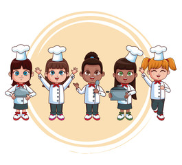 Cute chef kids cartoons over white background vector illustration graphic design