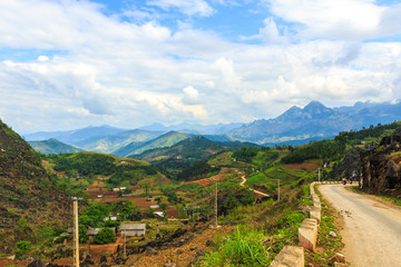 Fototapeta na wymiar Lanscape view from the mountains in Vietnam, Ha Giang