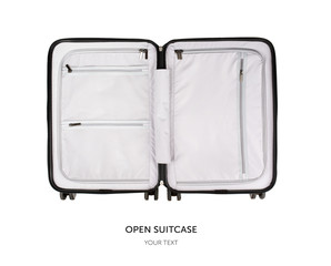 Opened empty suitcase isolated on white background