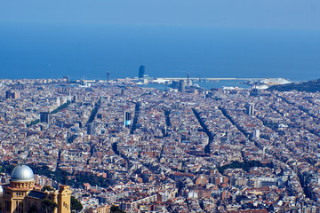 The aerial view to the Barcelona port from the panoramic mountain