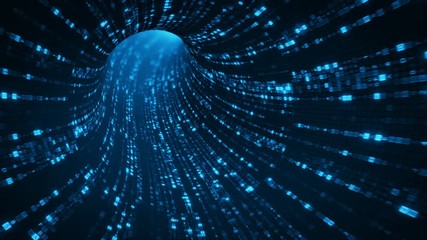 Blue sci-fi tunnel with digital symbols. Abstract futuristic technology concept. Seamless loop 3D render animation 4k UHD 3840x2160
