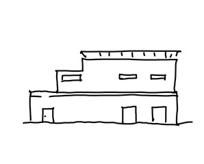 Architektur Skizze moderne Bauweise Flachdach und Terrasse