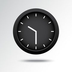 Black clock icon with shadow. Vector illustration
