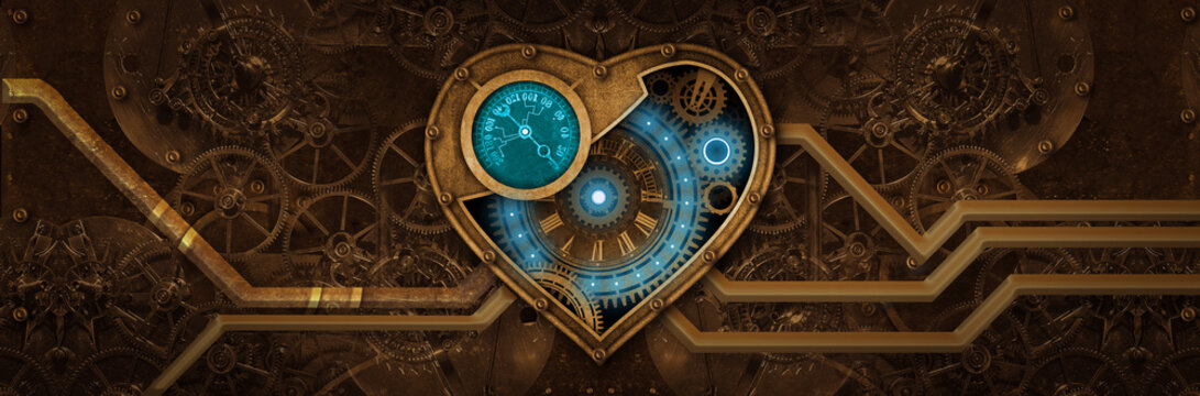 Steam Punk Heart full of life with digital lights