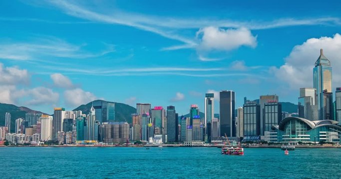 Aerial timelapse of Hong Kong skyline. Hong Kong, China