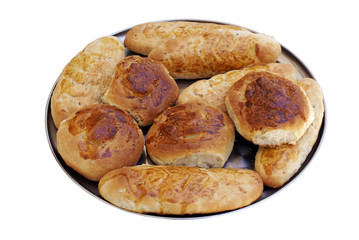 Homemade buns strewed with sesame seeds