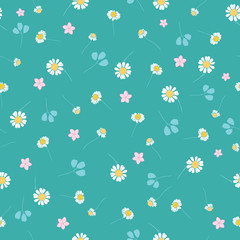 Green daisies ditsy seamless pattern. Great for summer vintage fabric, scrapbooking, wallpaper, giftwrap. Suraface pattern design.